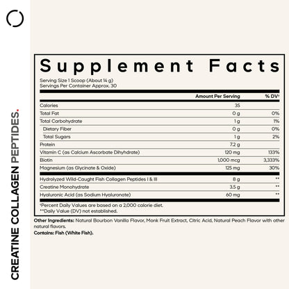 Codeage Creatine Collagen Peptides - Creatine Monohydrate Powder Supplement, Wild-Caught Marine Collagen, Biotin, Magnesium, Vitamin C, Hyaluronic Acid - Vanilla Flavored - Non-GMO - 15 Oz CodeageBuy Supplements Australia