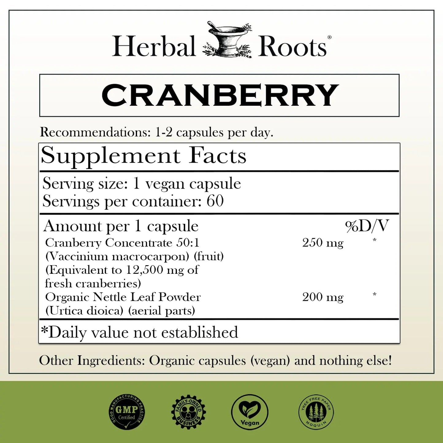 Herbal Roots Extra Strength Cranberry Pills for Women & Men with Organic Nettle | Urinary Tract Health | 60 Vegan Capsules Herbal RootsBuy Supplements Australia