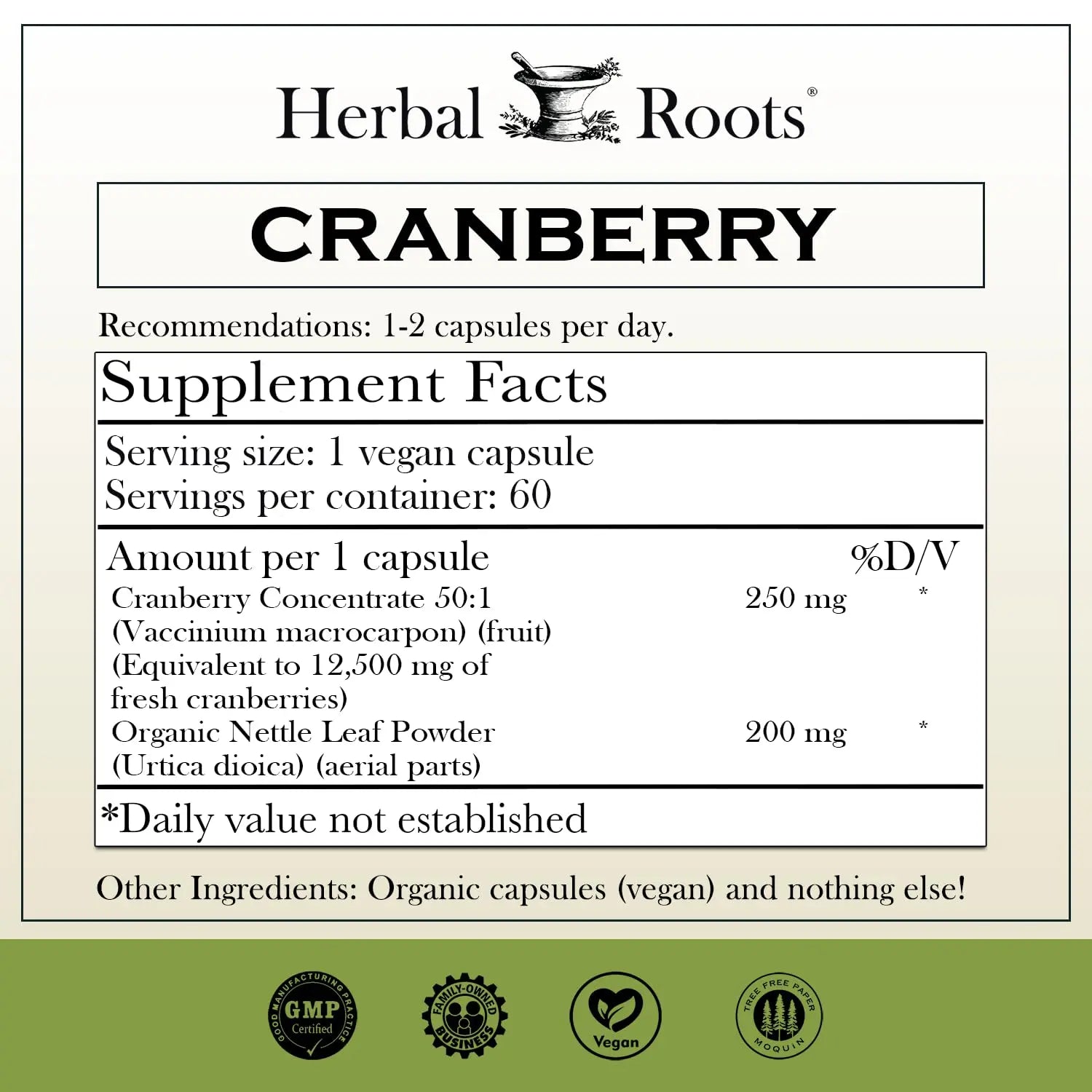 Herbal Roots Extra Strength Cranberry Pills for Women & Men with Organic Nettle | Urinary Tract Health | 60 Vegan Capsules Herbal RootsBuy Supplements Australia