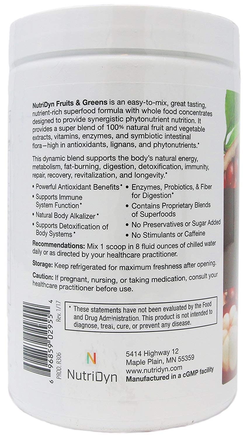 NutriDyn Fruits & Greens Strawberry/Kiwi Flavor *Certified Organic* w/ Acai, Gogi, Mangosteen, Noni & Pomegranate Super Fruits 300 Grams (Strawberry Kiki) Nutri-DynBuy Supplements Australia