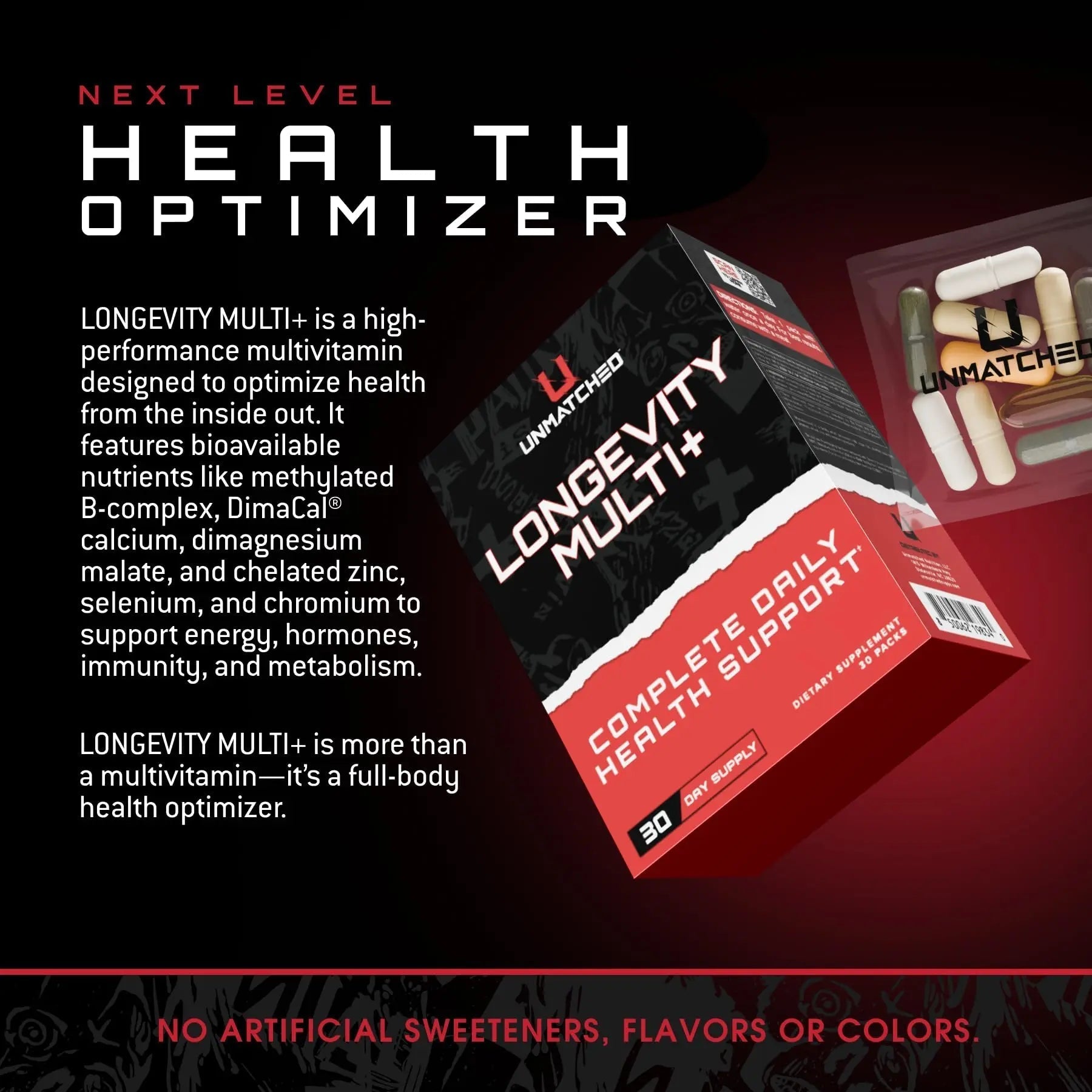 Unmatched Longevity Multi+ | Complete Daily Health Support | Methylated Vitamins & Minerals, Omega-3s, Nootropics, & Longevity Agents | UnmatchedBuy Supplements Australia