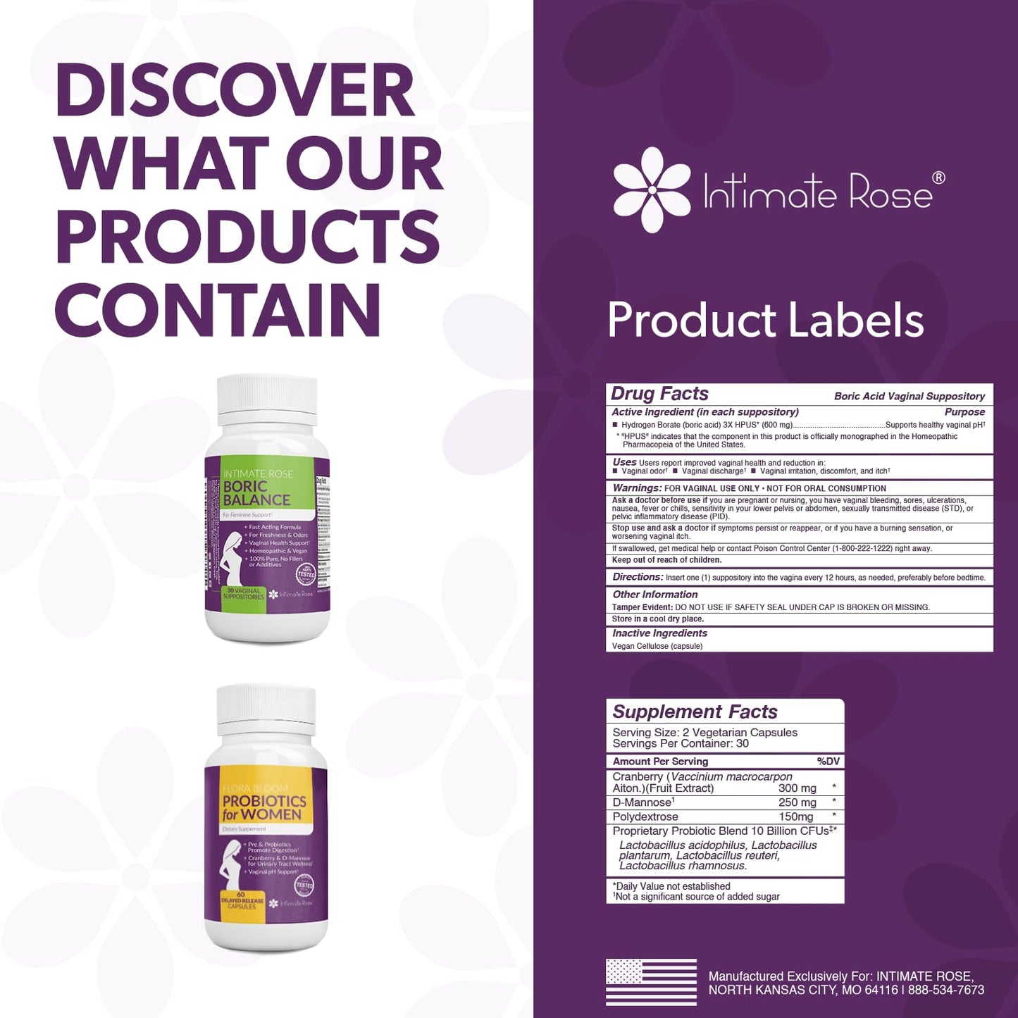 Intimate Rose Combo Pack! Flora Bloom Probiotics for Women (One Bottle) and Boric Balance Boric Acid Intimate RoseBuy Supplements Australia