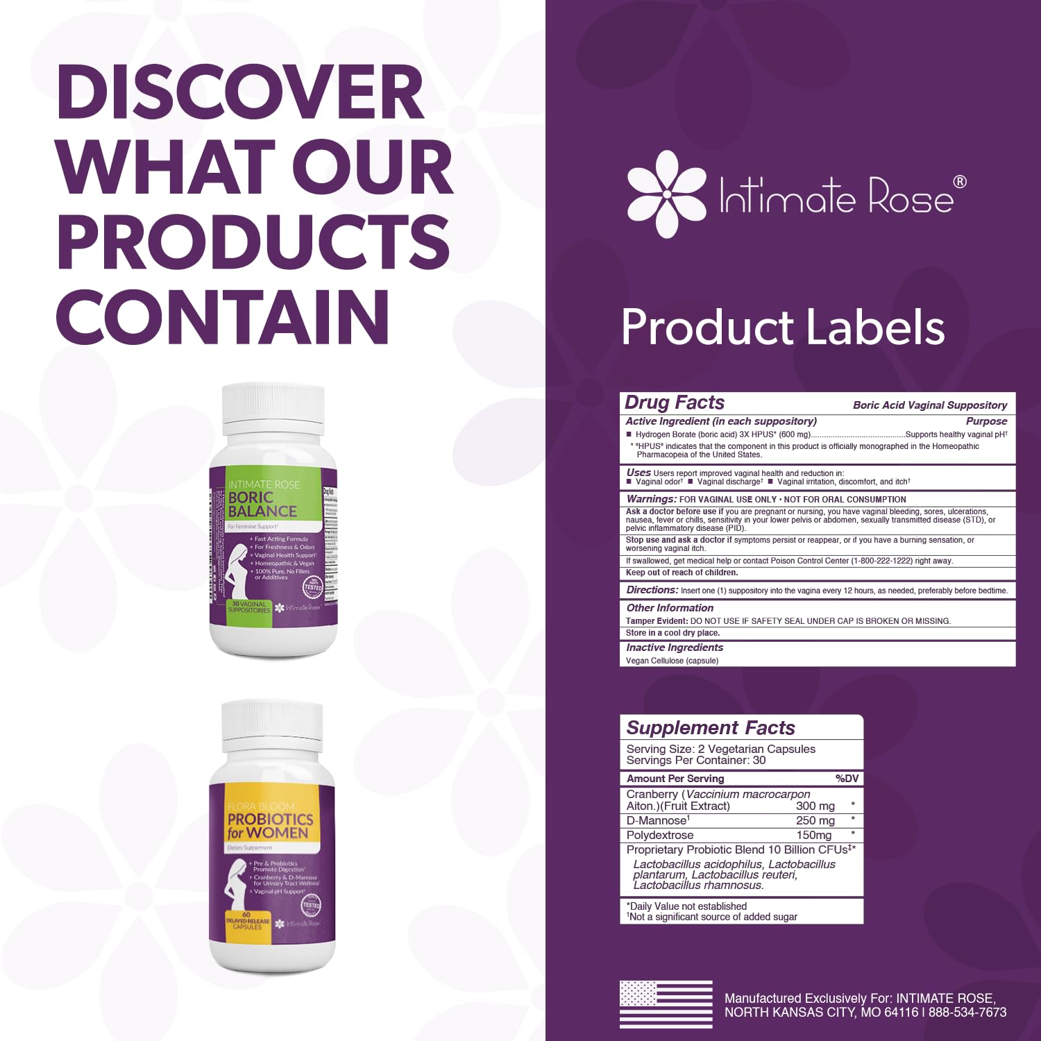 Intimate Rose Combo Pack! Flora Bloom Probiotics for Women (One Bottle) and Boric Balance Boric Acid Intimate RoseBuy Supplements Australia