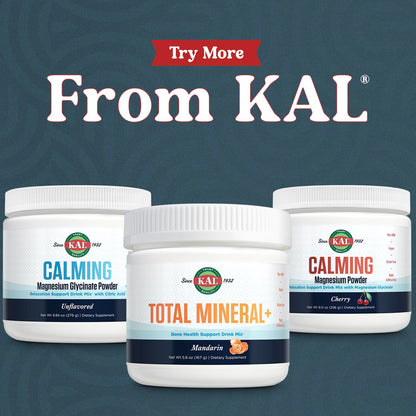 KAL Total Mineral+ Powder - Total Complex - Magnesium Glycinate, Zinc, Calcium and More - Bone Health & Whole Body Support Supplement - Vegan, Non-GMO, Gluten-Free 60-Day Guarantee - 30 Servings KALBuy Supplements Australia