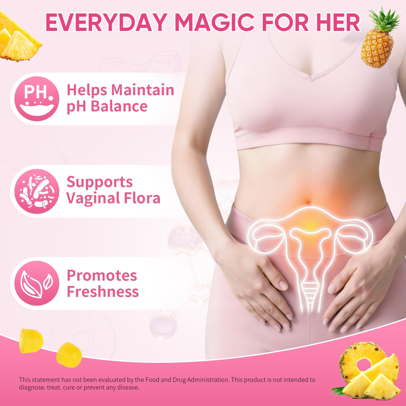 Feminine Probiotics Gummies with Slippery Elm - 60 Pineapple Gummies for Women ph Balance, Vaginal Probiotics Supports Flora, Gut Health & Immune System, Prebiotics & Lactobacillus Blend (Pineapple) BoqiaoBuy Supplements Australia