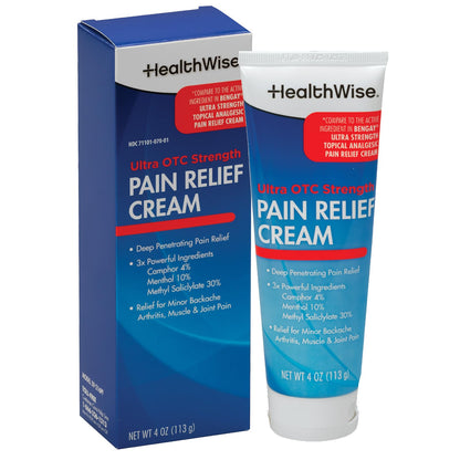 HealthWise Pain Relief Cream | Ultra OTC Strength | 4% Camphor + 10% Menthol + 30% Methly Saliclylate | Non-Greasy Formula | 4.0 Oz | Topical Analgesic HealthWiseBuy Supplements Australia