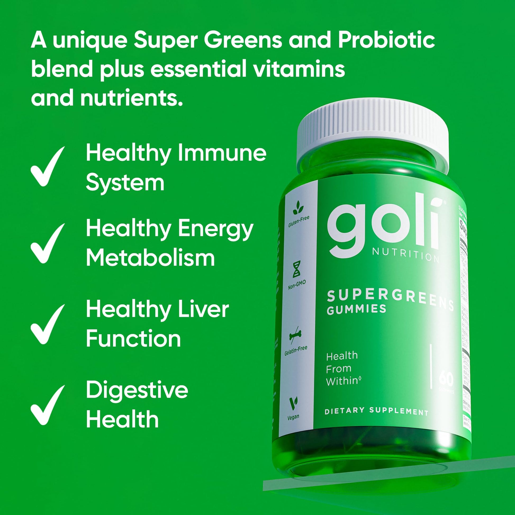 Goli Supergreens Gummies with Probiotics - Artichoke Leaf Extract, Spirulina, Kale, Vitamins A, B6, B12 - Vegan, Gluten-Free, Non-GMO GoliBuy Supplements Australia