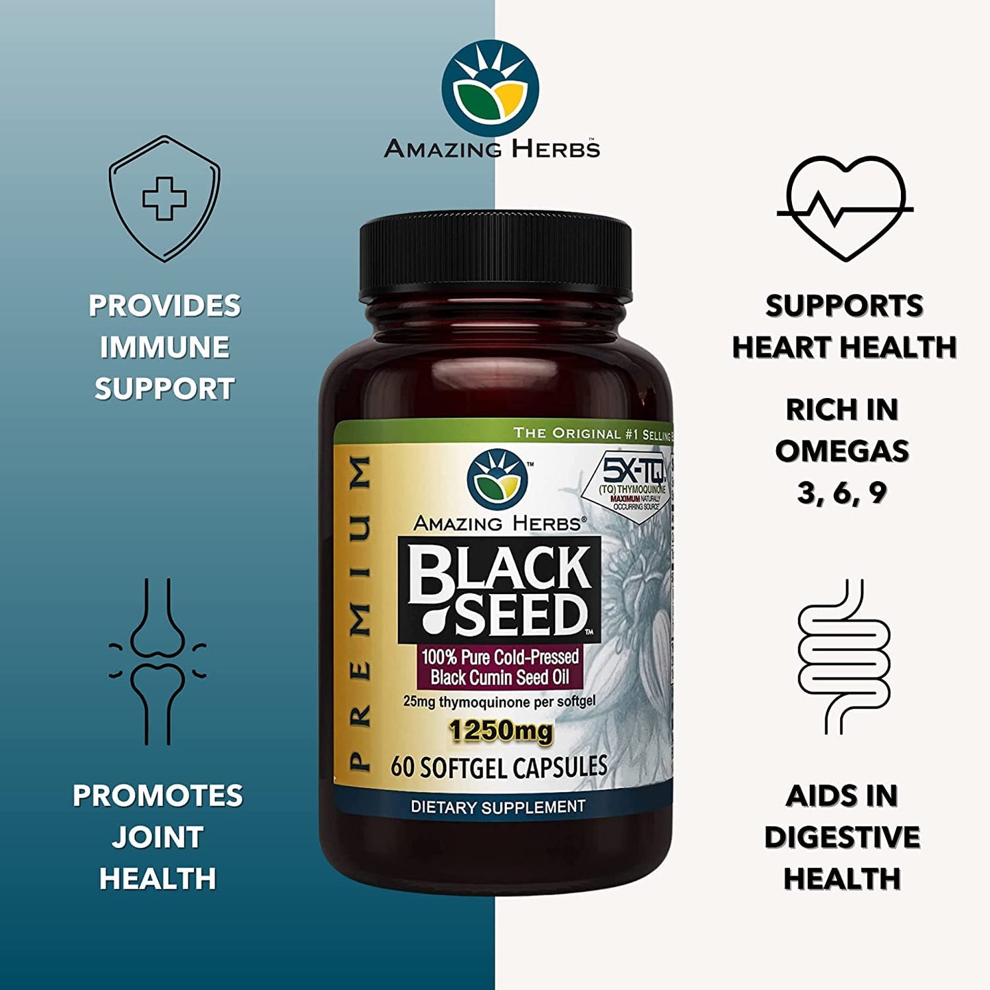 Amazing Herbs Premium Black Seed Oil Capsules - High Potency, Cold Pressed Nigella Amazing HerbsBuy Supplements Australia