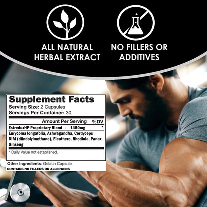 VH Nutrition ESTREDUX HP - with DIM | Estrogen Blocker for Men* | 1450mg of Maximum Strength Hormone Support, Tongkat Ali, Ashwagandha | 60 Capsules VH NutritionBuy Supplements Australia