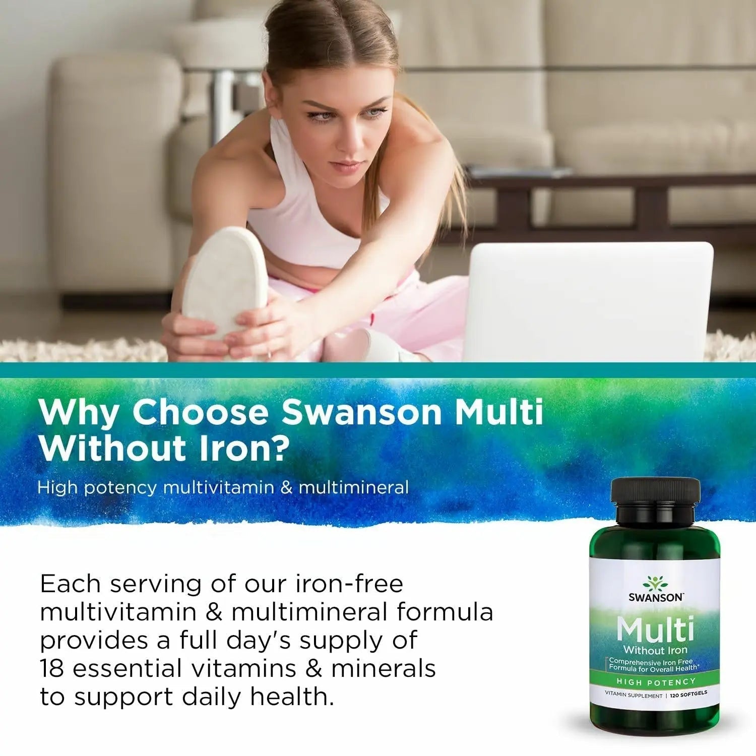 Swanson Multi Without Iron Multivitamin Health Supplement Iron-Free Formula 120 Softgels Sgels (2 Pack) Swanson