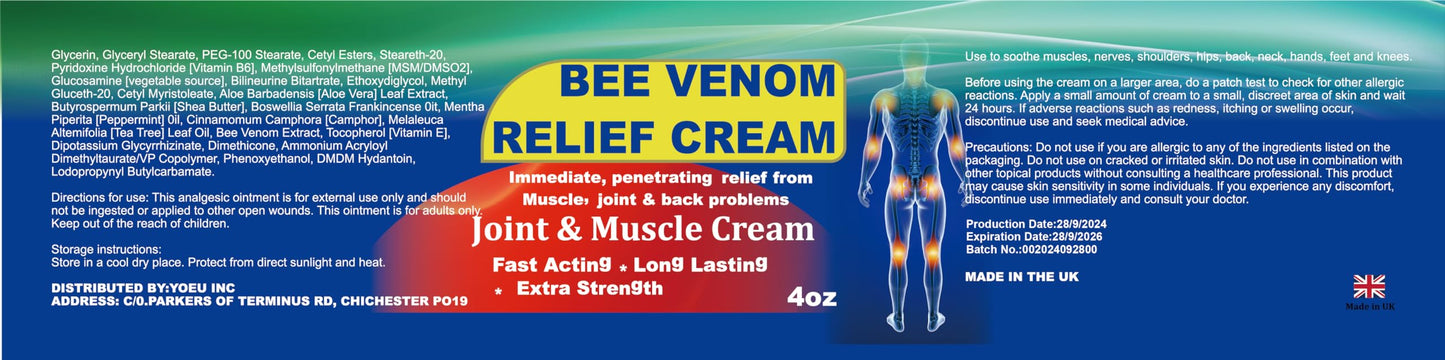 DUBOONAIO Bee Venom Joint Muscle Bone Cream, High Strength Fast Acting, Help for Back, Neck, Hand, Feet, Knee, Muscle, Shoulder, Wrist, Elbow, Hip, Nerve, Ankle, Foot Discomfort DUBOONAIOBuy Supplements Australia