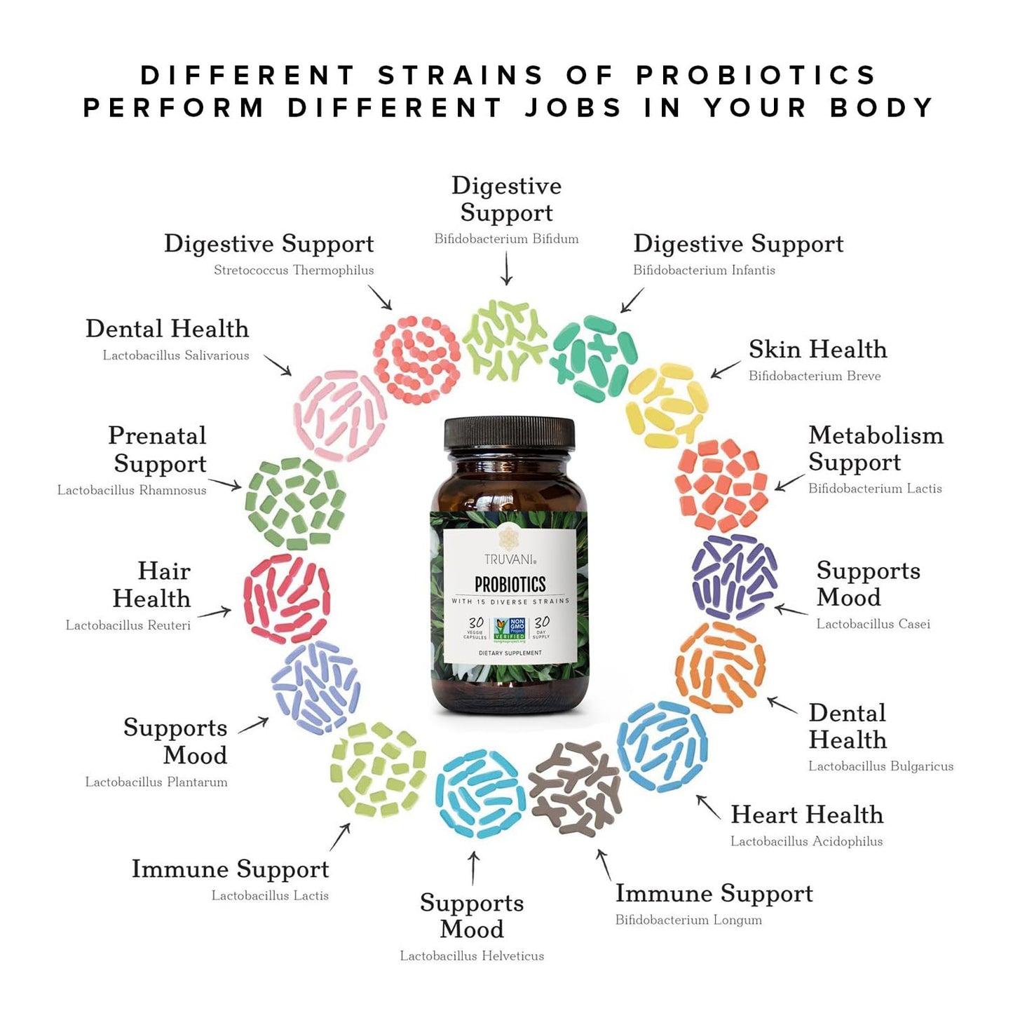 Truvani Probiotic Supplement | 30 Servings | 15 Billion CFU | 15 Diverse Strains for Digestive, Immune & Brain Health Support | Shelf-Stable Vegan Capsules | Non-GMO, No Fillers TruvaniBuy Supplements Australia