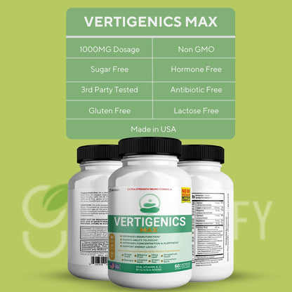Vertigenics Max – Brain & Focus Support Supplement – Extra Strength Neuro Formula with Vitamins, Minerals & Herbal Blend – Supports Clarity, Alertness & Energy – 60 Capsules (1) VertigenicsBuy Supplements Australia