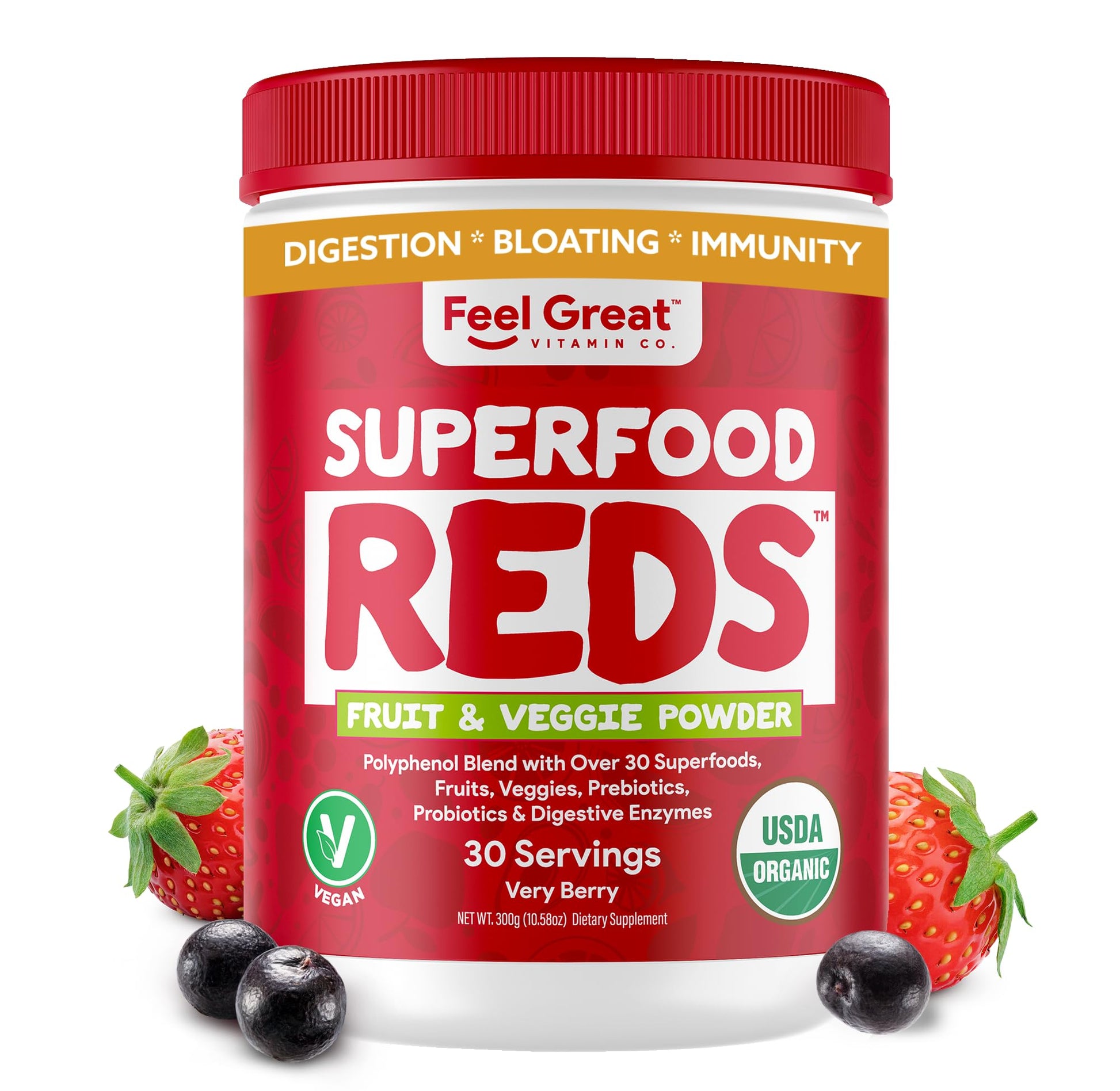 Feel Great Organic Superfood Reds Powder Packed with Beet Root Powder | Digestive Support Including Bloating Relief | Fruit and Veggie Polyphenols Supplement. The Feel Great Vitamin CompanyBuy Supplements Australia