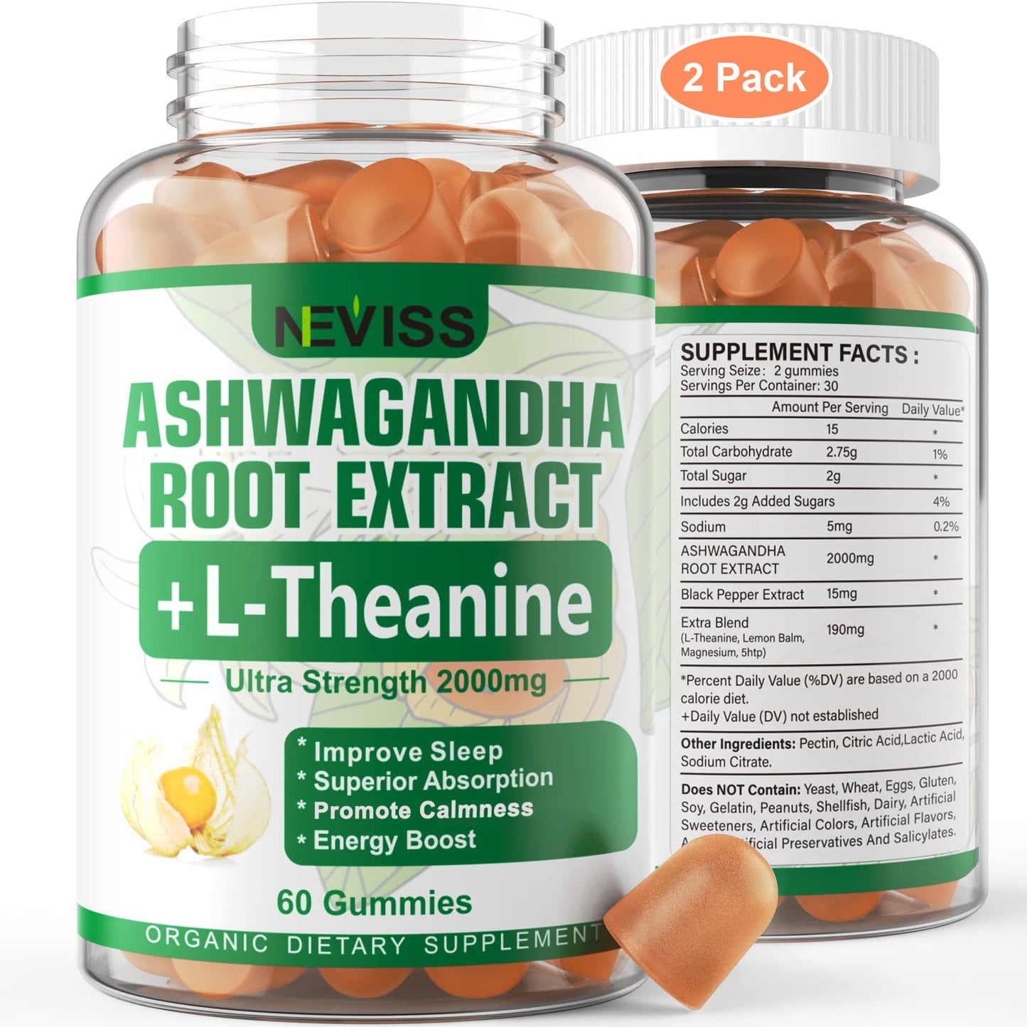NEVISS Ashwagandha Gummies 2000mg, Feel Refreshed, Plus Proprietary Blend