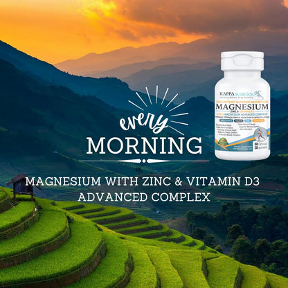 Kappa Nutrition Magnesium 4-in-1, 280mg Elemental Magnesium (Bisglycinate, Malate) + Zinc & Vitamin D3, Brain, Sleep, Energy, Muscle, Immune Support, 60 Vegan Capsules. KAPPA NUTRITIONBuy Supplements Australia