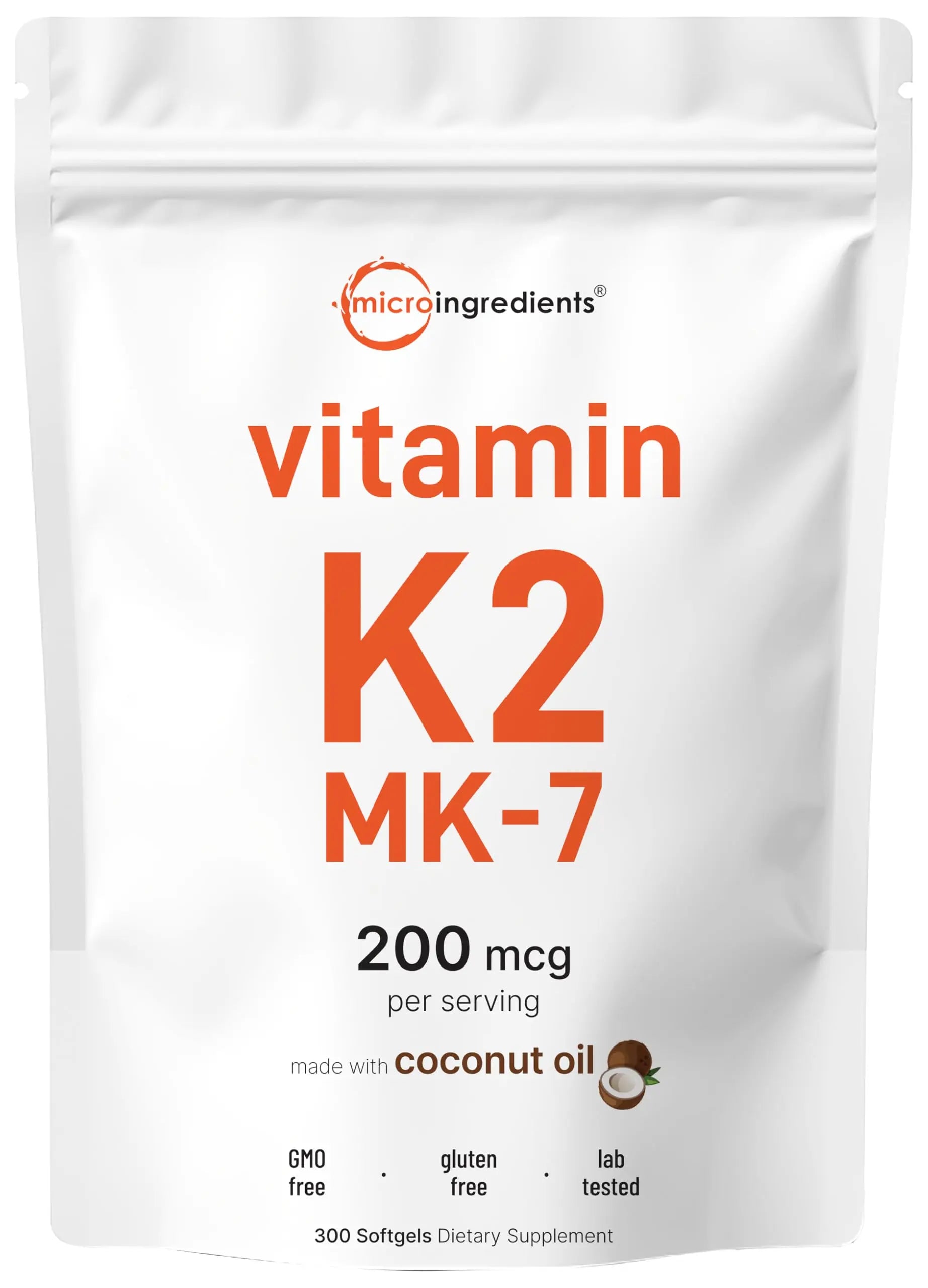 Micro Ingredients Vitamin K2 MK-7 Supplement, 200 mcg Per Serving, 300 Coconut Oil Softgles | Easily Absorbed, Active Menaquinone Form | Micro IngredientsBuy Supplements Australia
