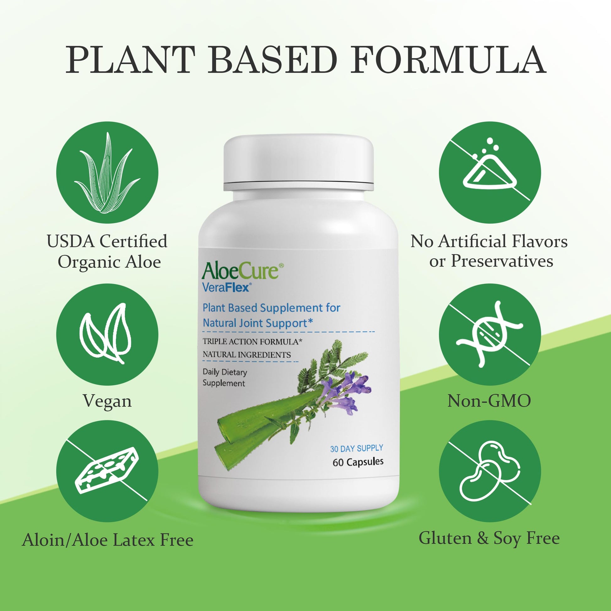 AloeCure VeraFlex Natural Joint Health, 60 Capsules, Clinically Tested Natural Plant-Based Formula to Support Comfort, Mobility and Flexibility - Featuring Organic Aloe Vera, 3-Pack AloeCureBuy Supplements Australia
