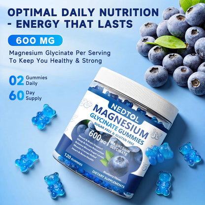 Nedtol Magnesium Glycinate Gummies 600mg, Sugar Free Magnesium Potassium Supplement for Adults with Magnesium L-Threonate, Vitamin D, B6,and CoQ10 for Sleep, Body Support and Relaxation,120 Count NedtolBuy Supplements Australia