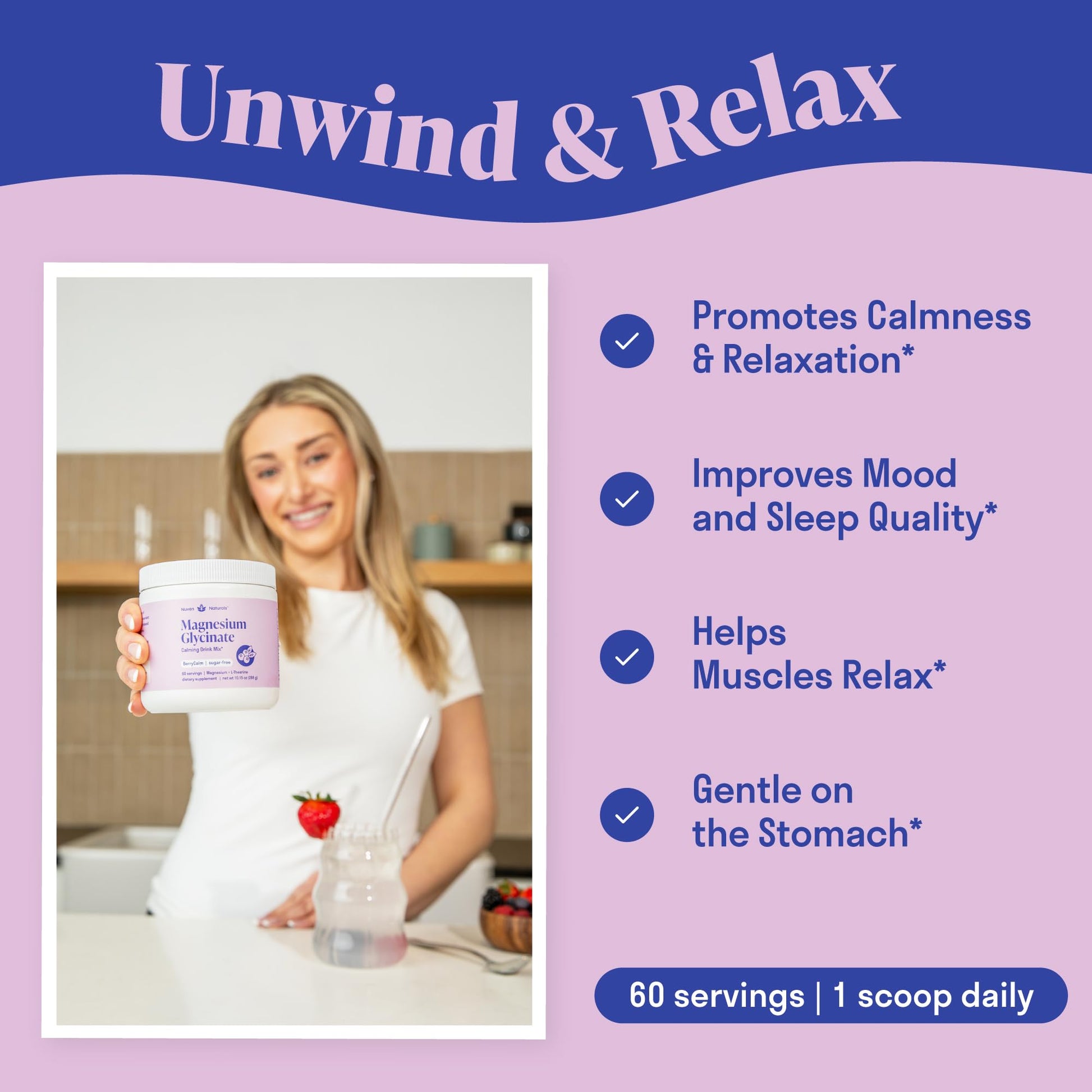 Magnesium Glycinate Powder + L-Theanine | 60 Servings | 300 mg per Scoop High Absorption Chelated Magnesium Powder for Sleep - Natural Mixed Berry Flavor, No Sugar, Support Restful Sleep & Relaxation Nuven NaturalsBuy Supplements Australia