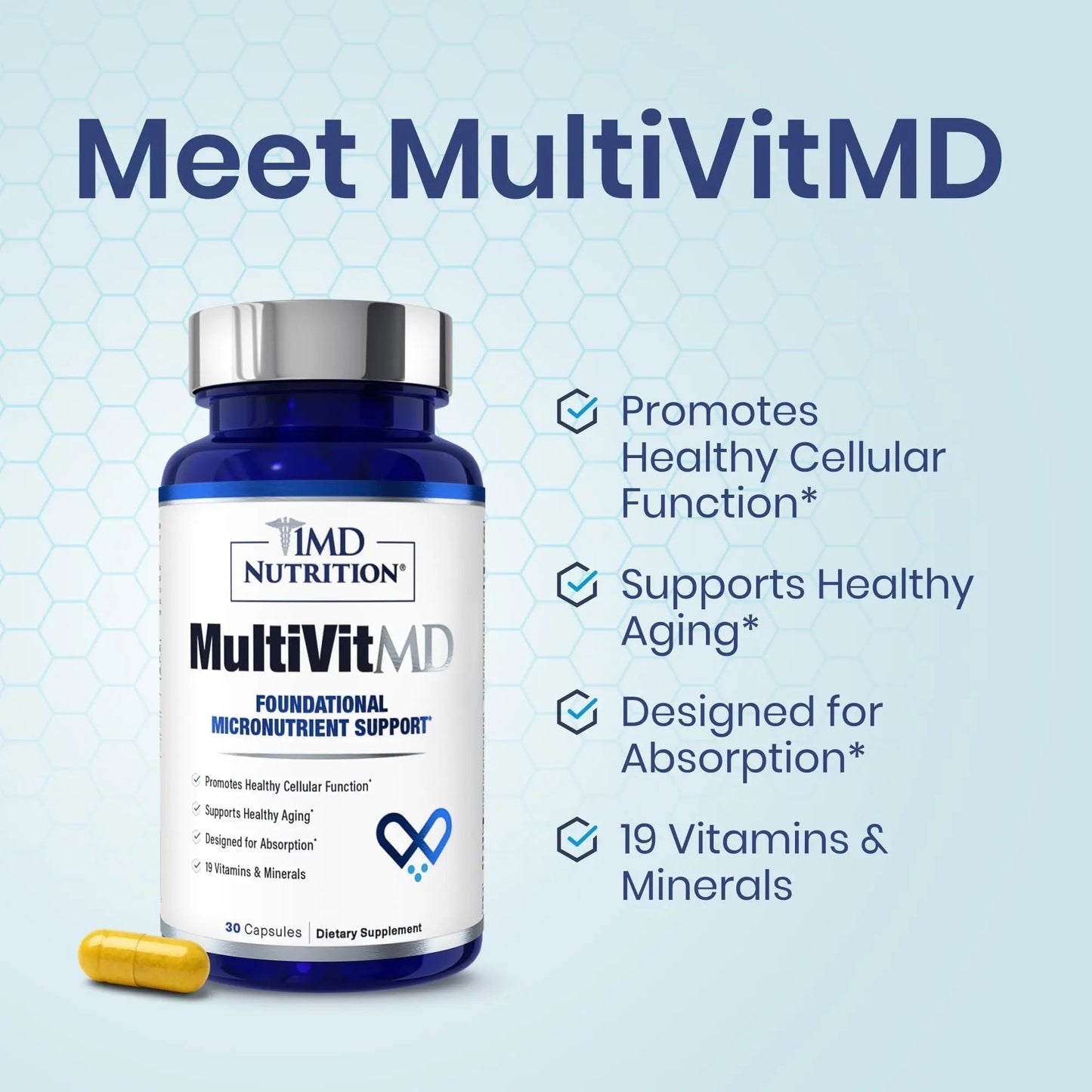 1MD Nutrition MultiVitMD Daily Multivitamin – 19 Essential Vitamins & Minerals for Adults Over 55 | Supports Healthy Aging, Heart, Brain, Bone, & Immune Health | 1MD Nutrition