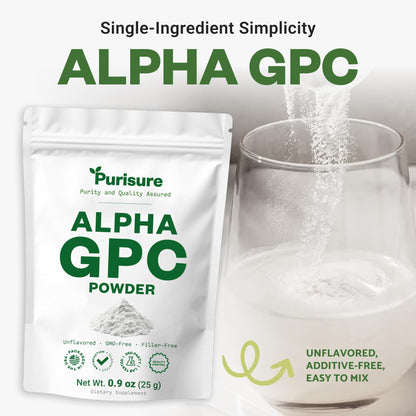 Purisure Alpha GPC Powder, 25 g, Pure Alpha GPC Choline Supplement for Brain and Focus, CDP Choline Supplements for Memory Performance & Concentration, No Fillers, Non-GMO, Offers 41 Servings PurisureBuy Supplements Australia
