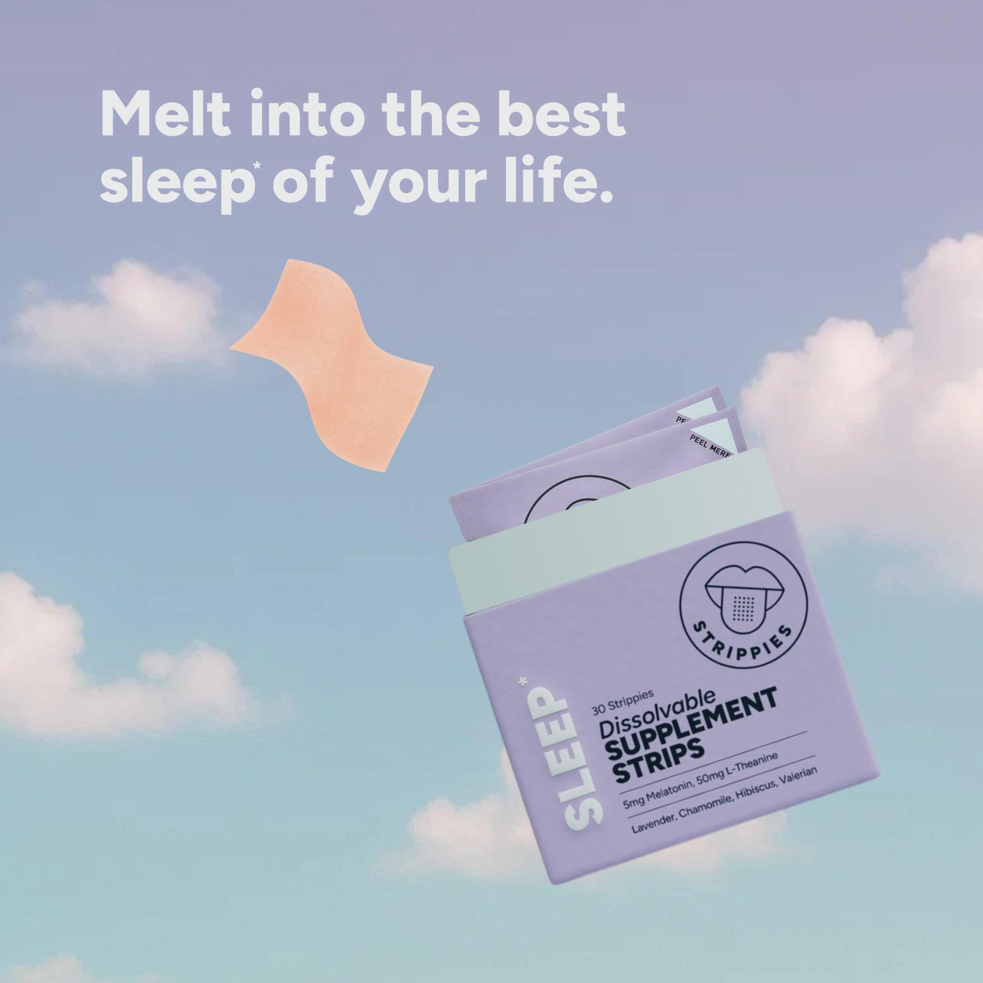 STRIPPIES Dissolvable Sleep Strips – Fast-Acting Melatonin 5mg with L-Theanine, Lavender, Chamomile, Hibiscus & Valerian – Natural Cranberry Flavor – 90 Strips STRIPPIESBuy Supplements Australia