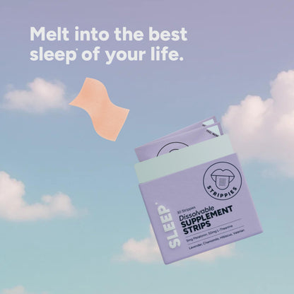 STRIPPIES Dissolvable Sleep Strips – Fast-Acting Melatonin 5mg with L-Theanine, Lavender, Chamomile, Hibiscus & Valerian – Natural Cranberry Flavor – 90 Strips STRIPPIESBuy Supplements Australia