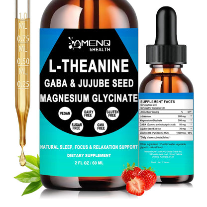 L Theanine Liquid Drops - Double Strength L-Theanine 200mg for Adults & Kids, Fast Absorption Gaba L-Theanine Supplements w. Magnesium & Jujube Seed for Nerve & Sleep, Relaxation & Mood Support丨Vegan AMENQ hHEALTHBuy Supplements Australia