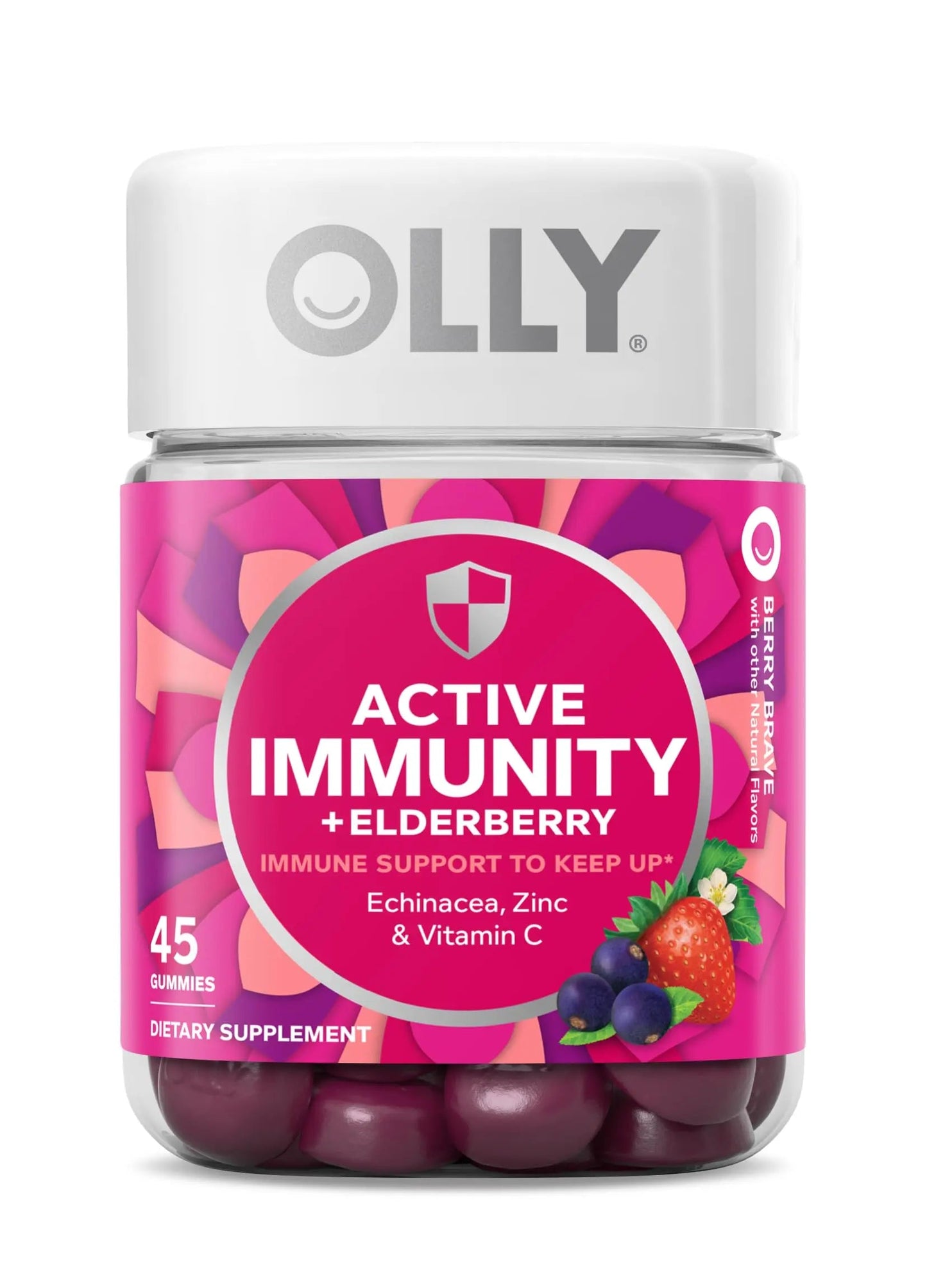 OLLY Kids Immunity Gummy, Immune Support, Wellmune, Elderberry, Vitamin C, Zinc, Chewable Supplement, Cherry - 50 Count & Gummy Active Immunity+Elderberry, 45 Gummies (1 Pack), Berry Flavor OLLYBuy Supplements Australia