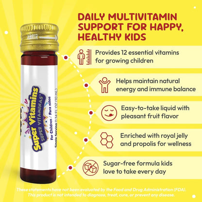 GirafKids Super Vitamins for Kids with Royal Jelly and Propolis, 10 multivitamin servings - Wellness Formula Vitamin C, B Complex, D3, E & Folic Acid PHARMADEL