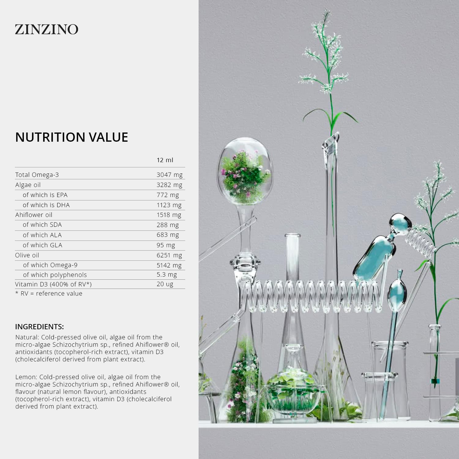 Zinzino - BalanceOil+ Vegan Lemon, Synergistic Blend with Marine Micro-Algae, Olive Oil, Ahiflower Seed Oil, Vegan Vitamin D3-300 ml ZINZINOBuy Supplements Australia