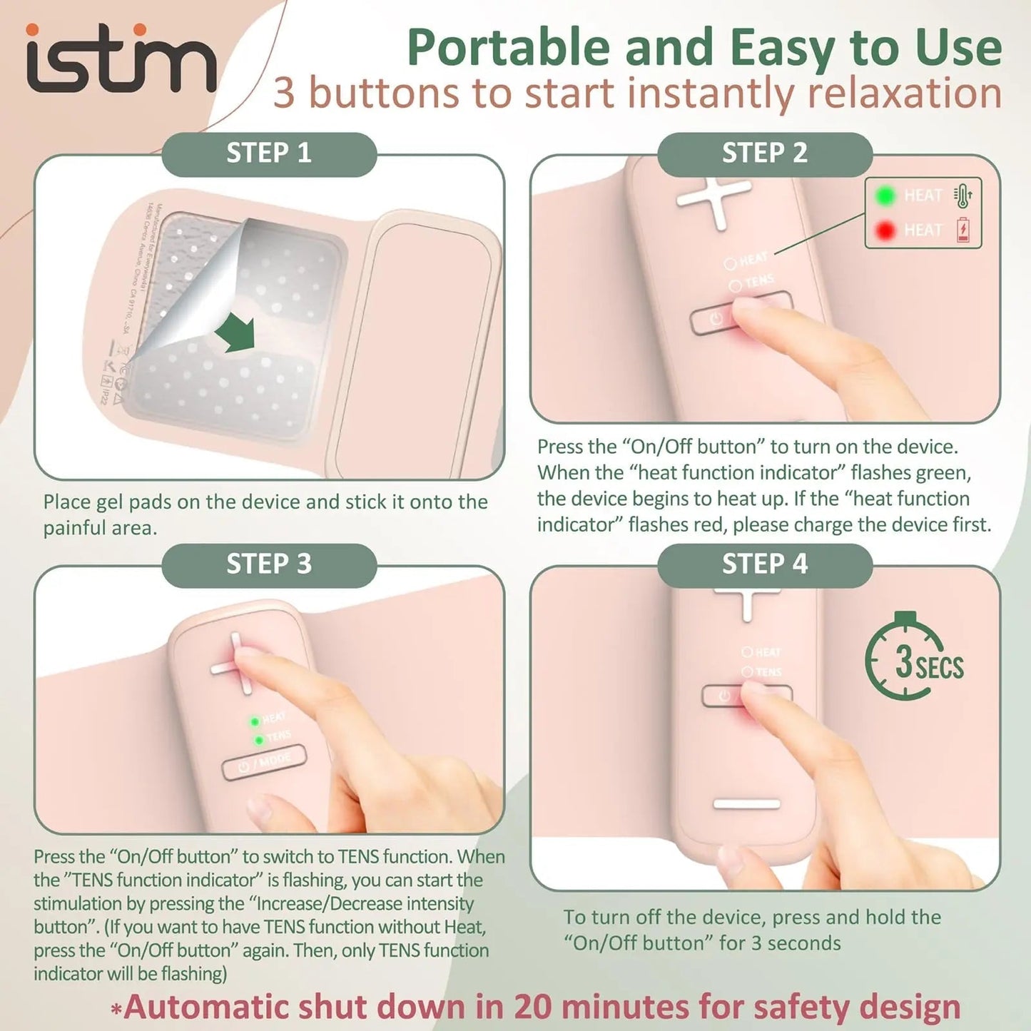 iStim S1 Wireless TENS Unit for Menstrual Relief – Period Pain Relief Device for Period Cramps and Back Pain, TENS Machine with Heat, Rechargeable Drug-Free TENS Massager with Japanese Gel Pads iSTIMBuy Supplements Australia