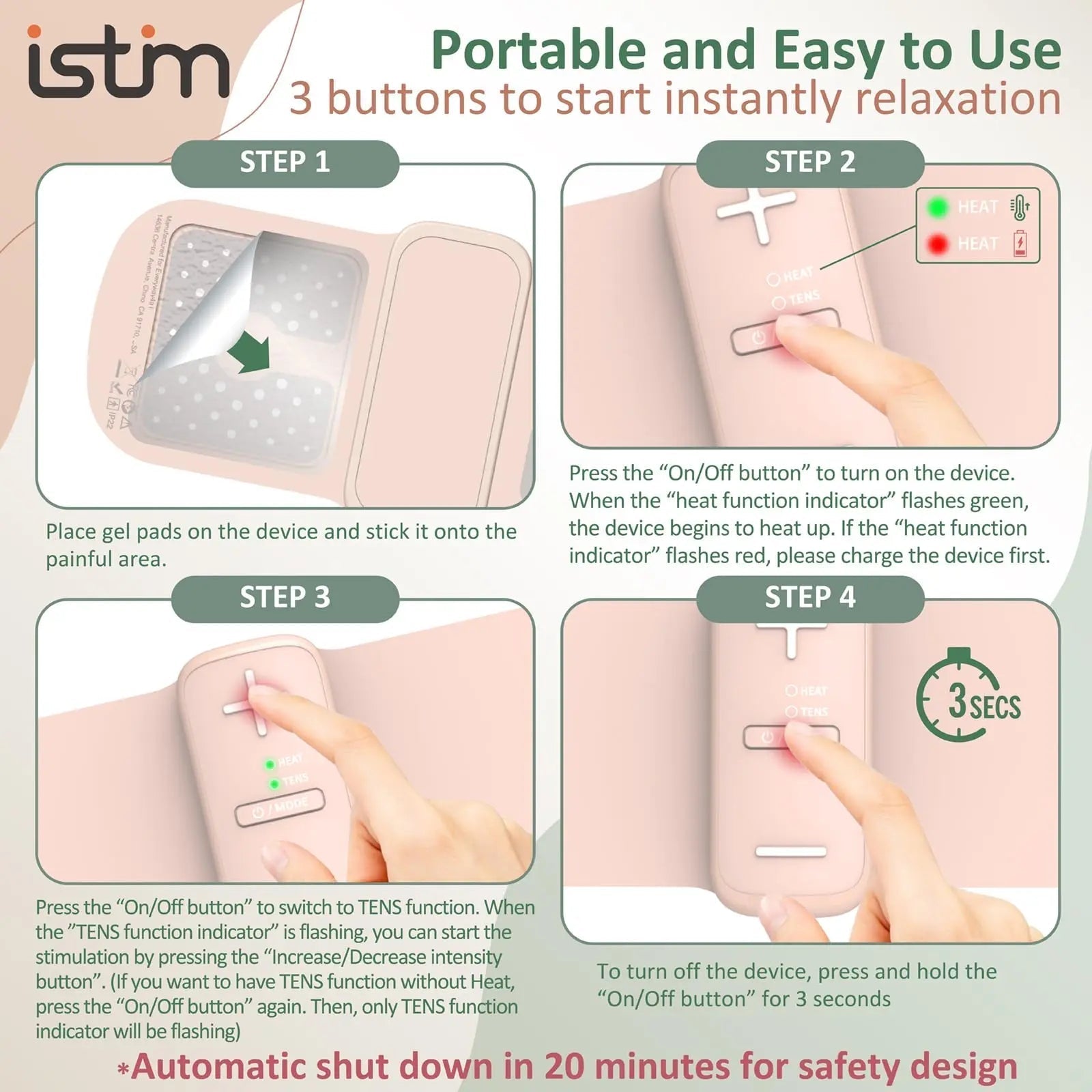 iStim S1 Wireless TENS Unit for Menstrual Relief – Period Pain Relief Device for Period Cramps and Back Pain, TENS Machine with Heat, Rechargeable Drug-Free TENS Massager with Japanese Gel Pads iSTIMBuy Supplements Australia