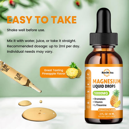 Magnesium Glycinate Liquid Drops, 1000mg of Liquid Magnesium Complex Supplement for Sleep, Nerve, Energy, Muscle, Bone, Calm & Digestion, High Absorption, 2 Fl Oz, Sugar-Free Pineapple Flavor ReviNutraBuy Supplements Australia
