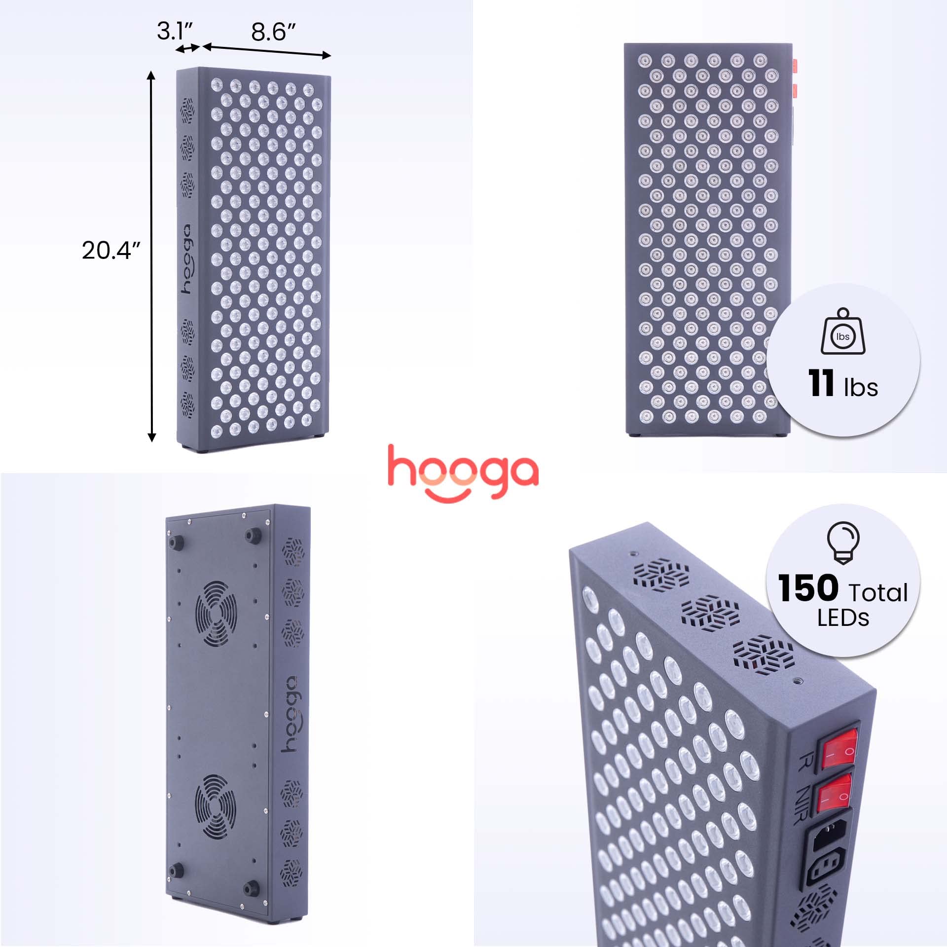 Hooga Red Light Therapy, 660nm 850nm Red Near Infrared, Dual Chip LEDs, Modular, 150 LEDs hoogaBuy Supplements Australia