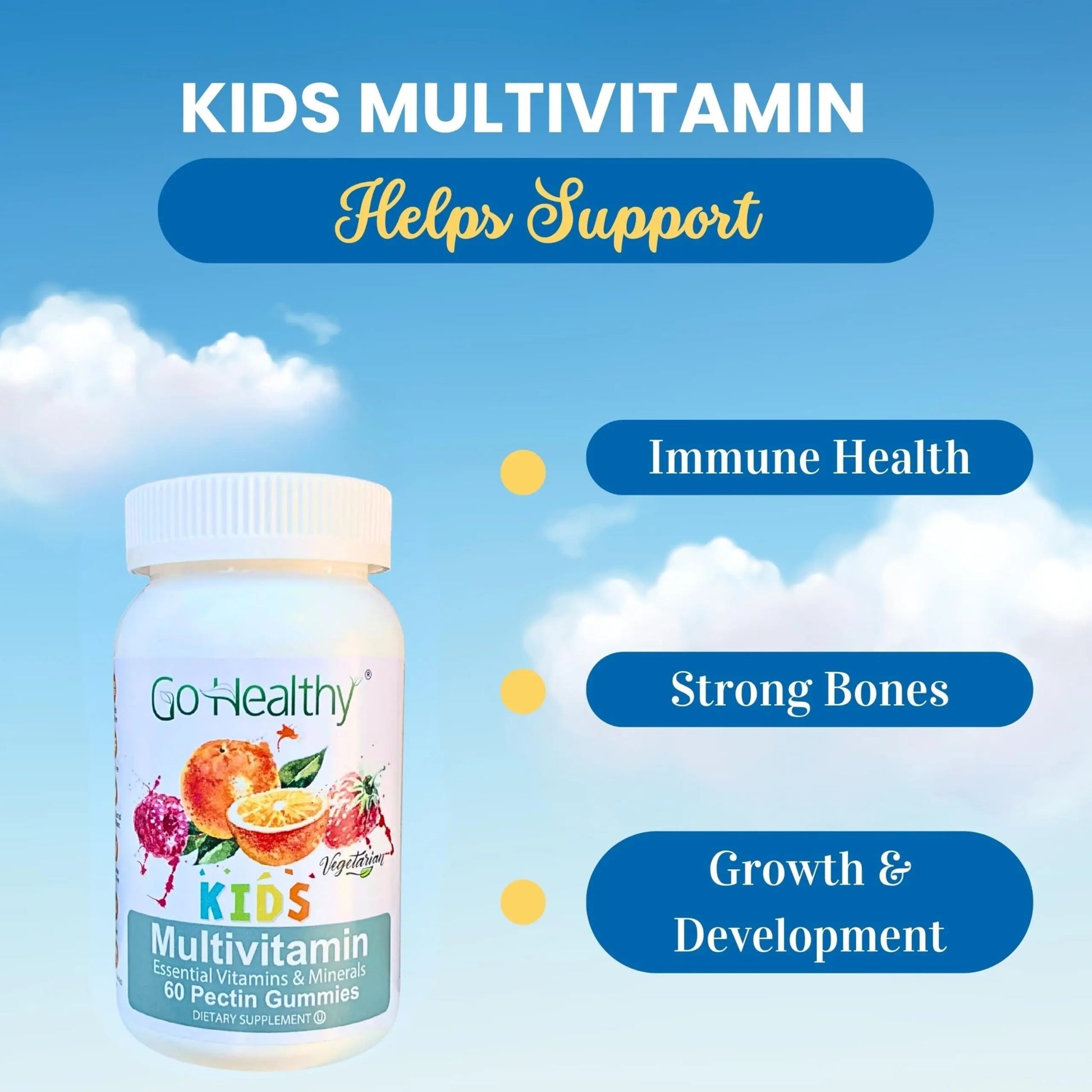 Go Healthy Kids Multivitamin Gummies, Immune Support, Kids Vitamin Gummies, Kosher Kid Vitamin, Halal Go Healthy Natural