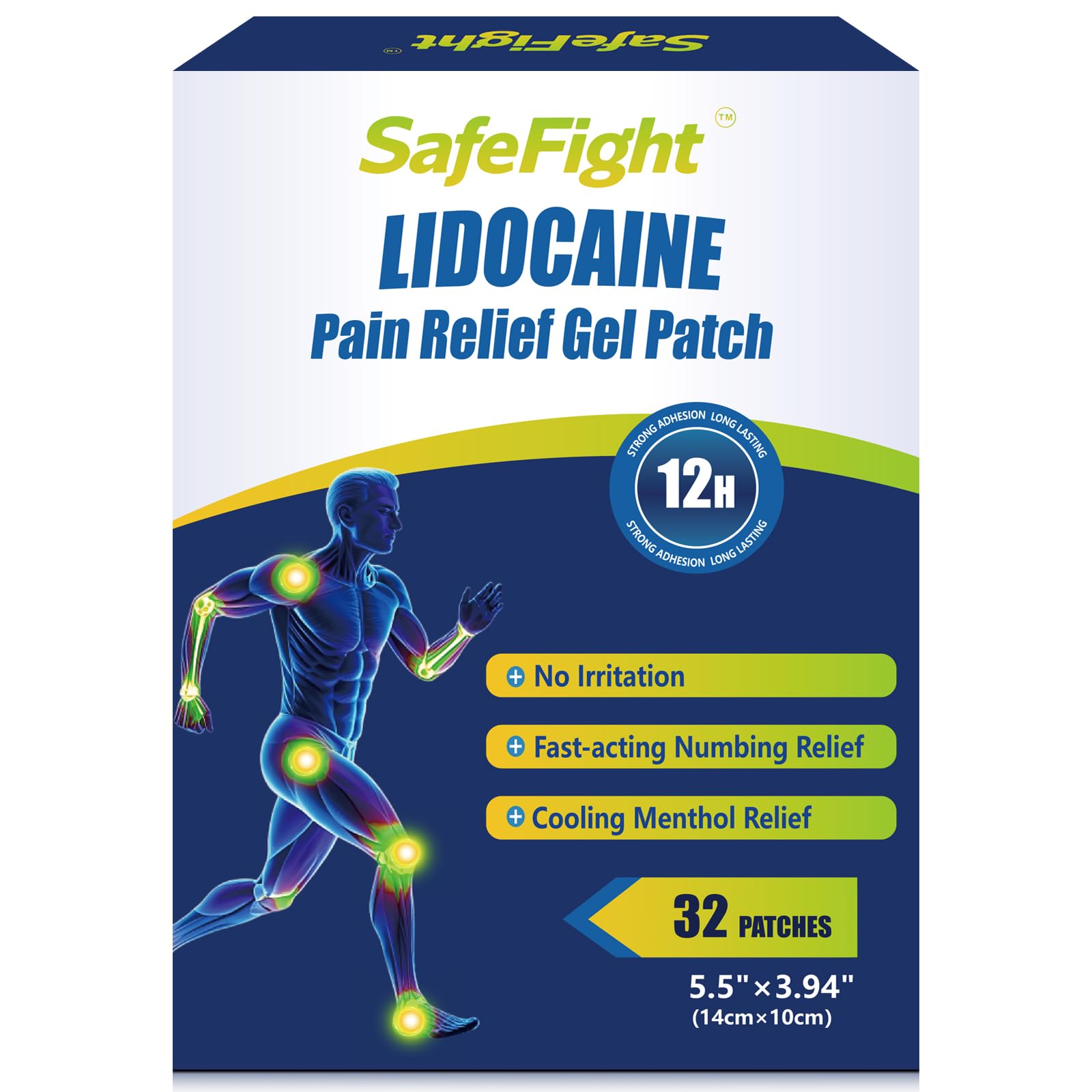SafeFight 4% Lidocaine Pain Relief Patches 32 Count - Maximum Strength Relief for Back, Neck, Shoulder, Joint & Muscle Pain, Add Menthol, 12 Hour Long Lasting Relief Pains SafeFightBuy Supplements Australia