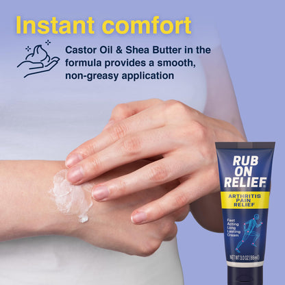 RUB ON RELIEF Arthritis Pain Relief Cream – 10-in-1 Non-Greasy Joints Pain Cream for Knees, Back, Neck, Hands, & Muscle Aches with Menthol, Camphor, Arnica, MSM & Turmeric Up to 8 Hours, 3oz (3 Pack) RUB ON RELIEFBuy Supplements Australia