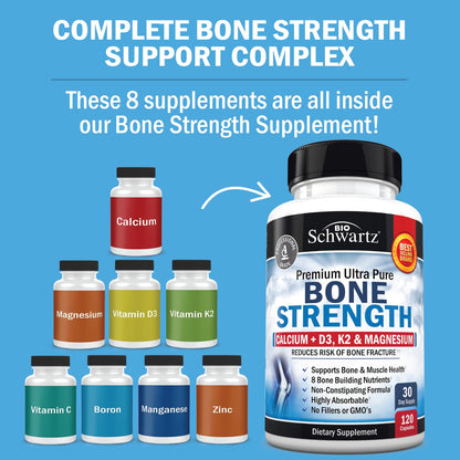 Bone Strength Supplement with Calcium + D3, K2 & Magnesium - Highly Absorbable BioSchwartzBuy Supplements Australia