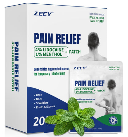 ZEEY 4% Lidocaine Pain Relief Patches, with 1% Menthol Maximum Strength OTC, for Back, Knee, Neck, Shoulders, Joints, Muscle Soreness, Fast Acting, Long Lasting, Large Gel Patch, 5.5" x 3.94", 20Ct ZEEYBuy Supplements Australia