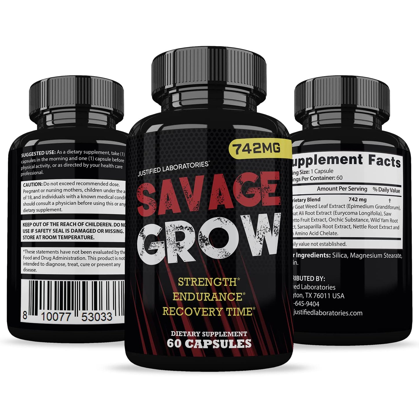 Savage Grow 742MG All Natural Advanced Men's Health Formula 60 Capsules Justified LaboratoriesBuy Supplements Australia