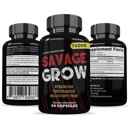 Savage Grow 742MG All Natural Advanced Men's Health Formula 60 Capsules Justified LaboratoriesBuy Supplements Australia