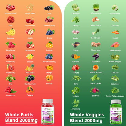 Sugar-Free Fruits & Veggies Gummies, Super Greens with 23 Fruits & 25 Veggies, Multivitamin Minerals & Fiber, Vegan Fruit & Vegetable Supplement for Adults, 120 Gummies, 2 Month Supply AlliwiseBuy Supplements Australia