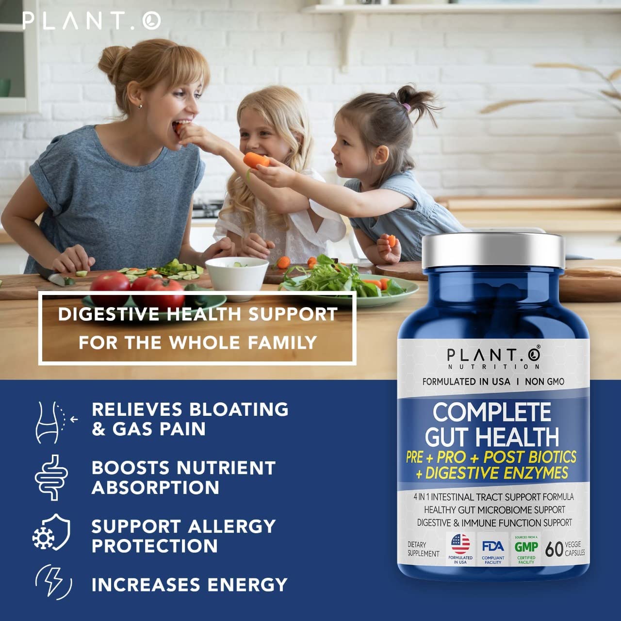 4-in-1 Prebiotic Probiotic & Postbiotic for Women & Men, Complete Gut & Digestive Support PLANT.O NUTRITIONBuy Supplements Australia