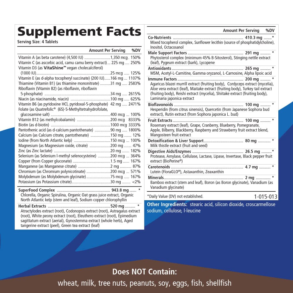 PURE ESSENCE LABS Longevity Multivitamin for Men Over 40 - Super Energetic with Superfoods, Minerals, Enzymes, Vitamin D3, B12, Biotin - 120 Tablets PURE ESSENCE LABSBuy Supplements Australia