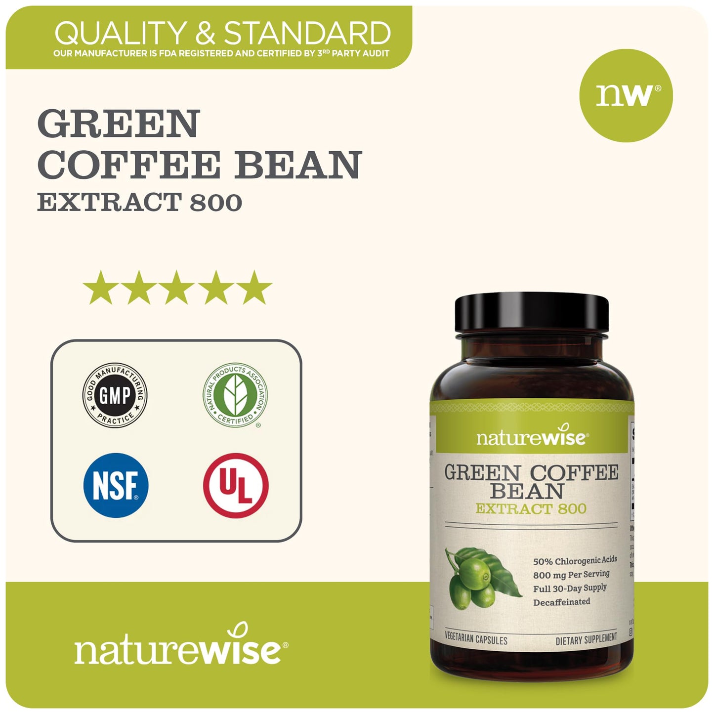 NatureWise Green Coffee Bean 800mg Max Potency Extract 50% Chlorogenic Acids NatureWiseBuy Supplements Australia