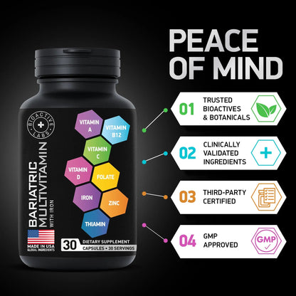 Bariatric Multivitamin with Iron 45mg for Women & Men - 21-in-1 Essential Post Gastric Bypass and Gastric Sleeve Vitamins A,C,D,E, B Complex BIOACTIVE LABS