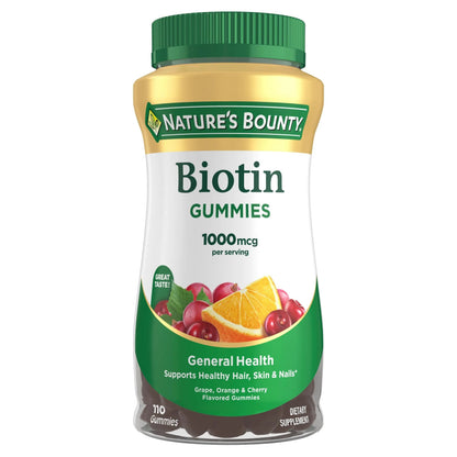 Nature's Bounty Biotin Gummy, Vitamin Supplement, Supports Healthy Hair, Skin, and Nails, Fruit Flavored Gummies, 1000 mcg, 110 Count Nature's Bounty