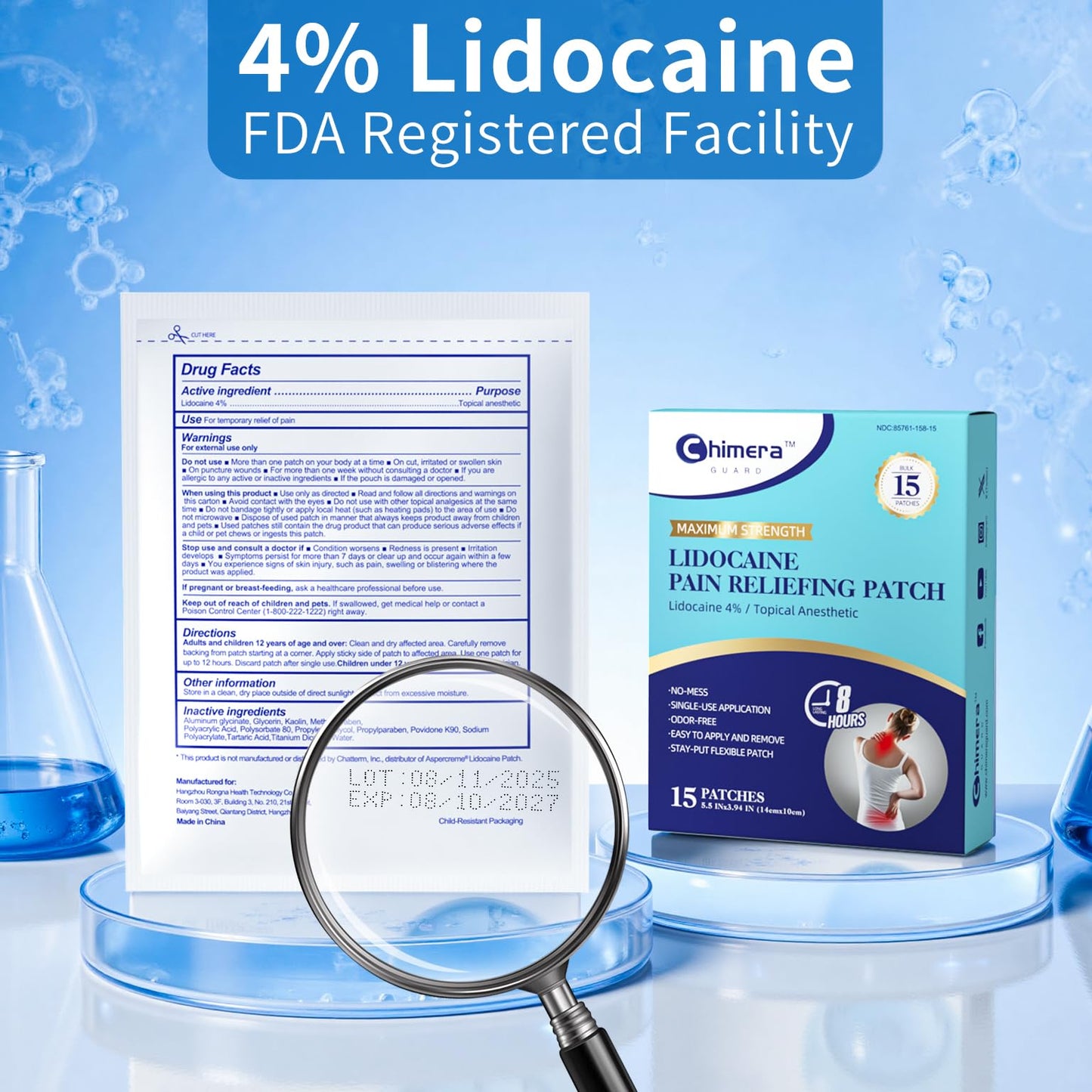 Chimera GUARD 4% Lidocaine Pain Relief Patches (80ct) - F-SA/H-SA Eligible Maximum Strength Numbing Gel Patch for Muscle, Joint, Nerve, Sciatica Pain - Odorless, Stay-Put & 8-Hour Long Lasting Chimera GUARDBuy Supplements Australia